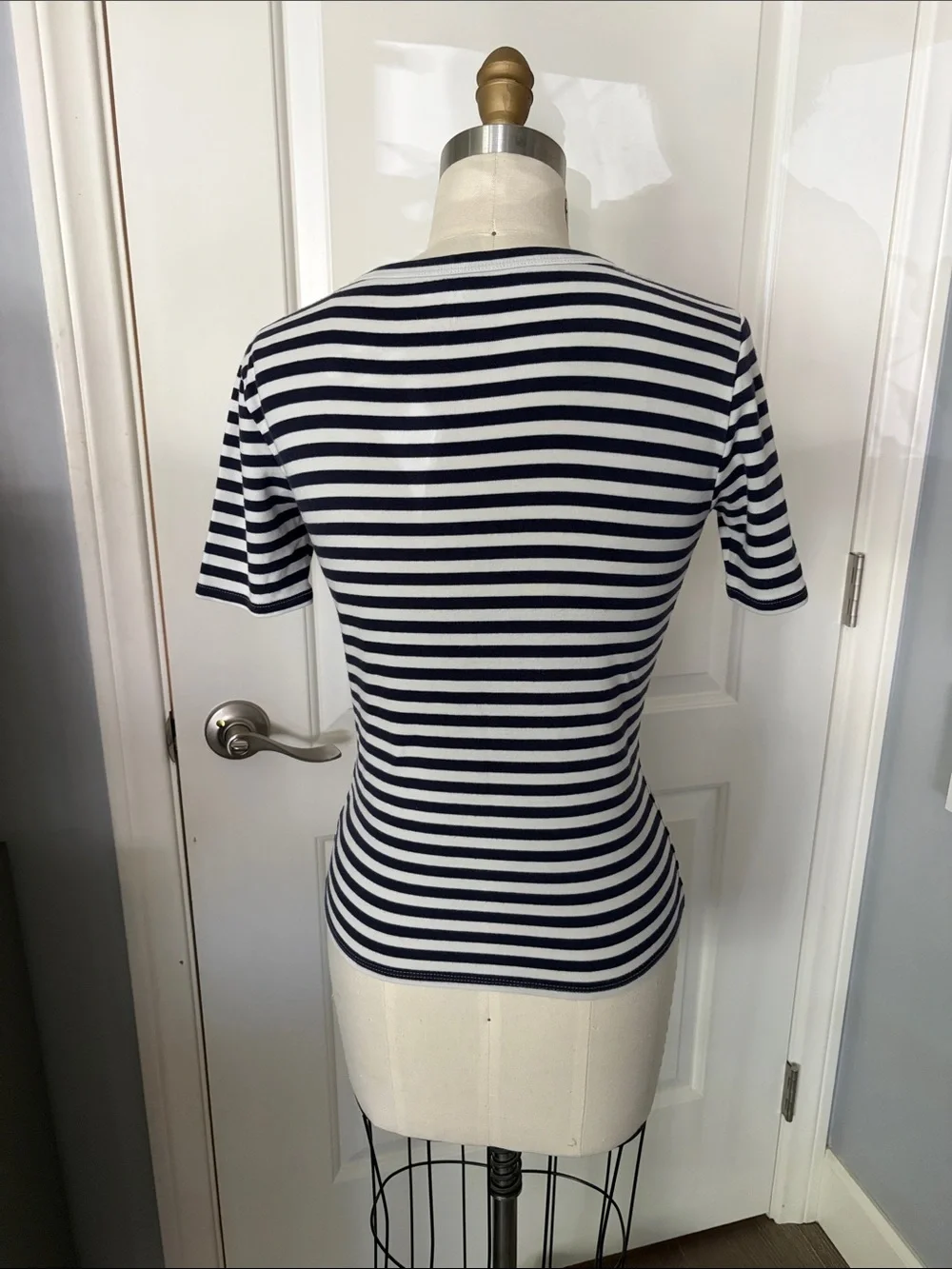 Striped Crewneck Short Sleeve Top - Navy & White. J CREW